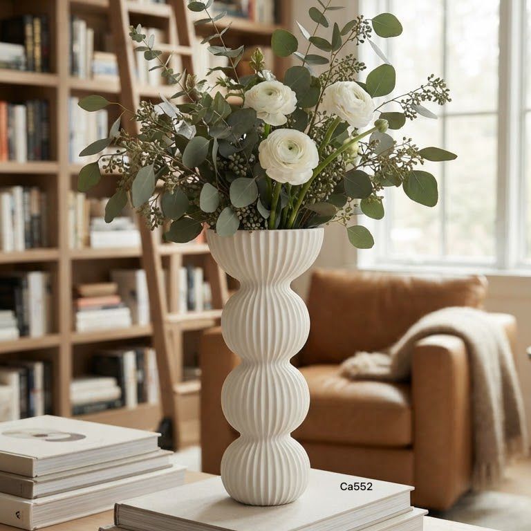 Florero moderno blanco ceramica 11.2cm* 25cm